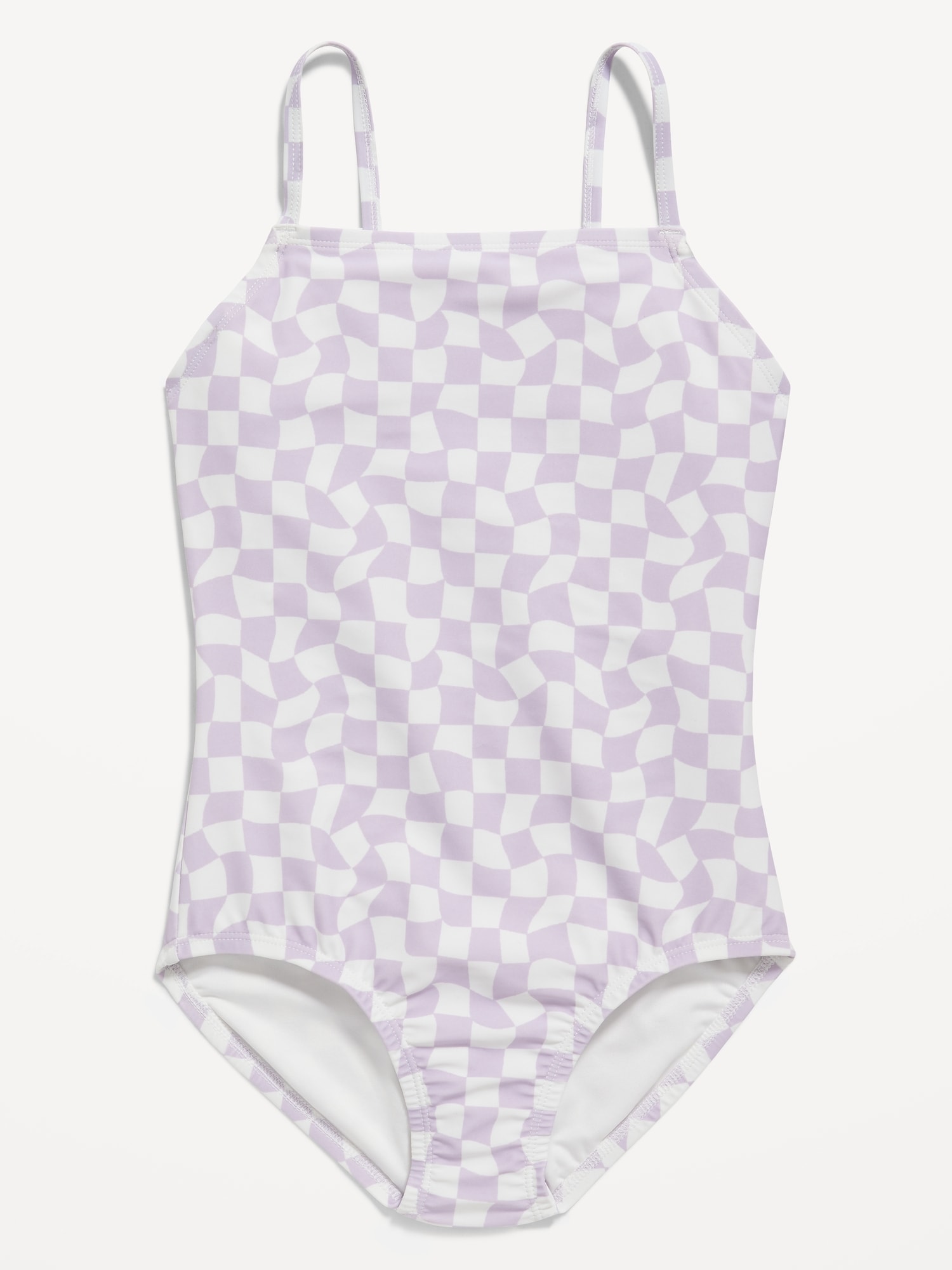 Old Navy Printed Square-Neck Lattice-Back One-Piece Swimsuit for Girls purple. 1