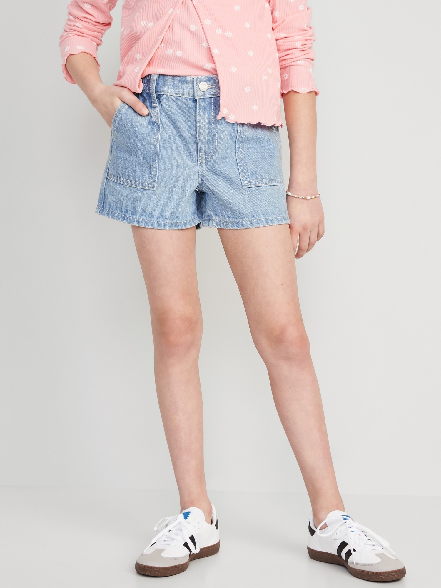 Elasticized Waist Workwear Non-Stretch Jean Shorts for Girls