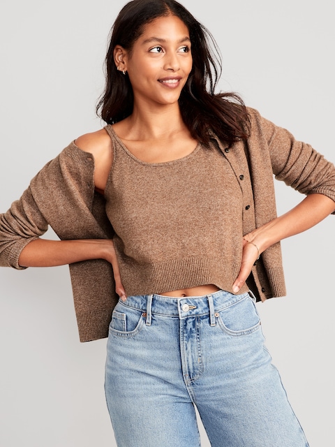Cozy Cropped Sweater Tank Top - Toasty