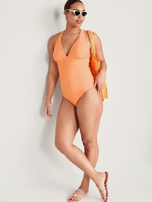 Image number 3 showing, Matching V-Neck One-Piece Swimsuit