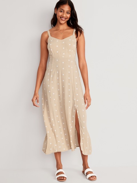 Polka-Dot Smocked Maxi Slip Dress