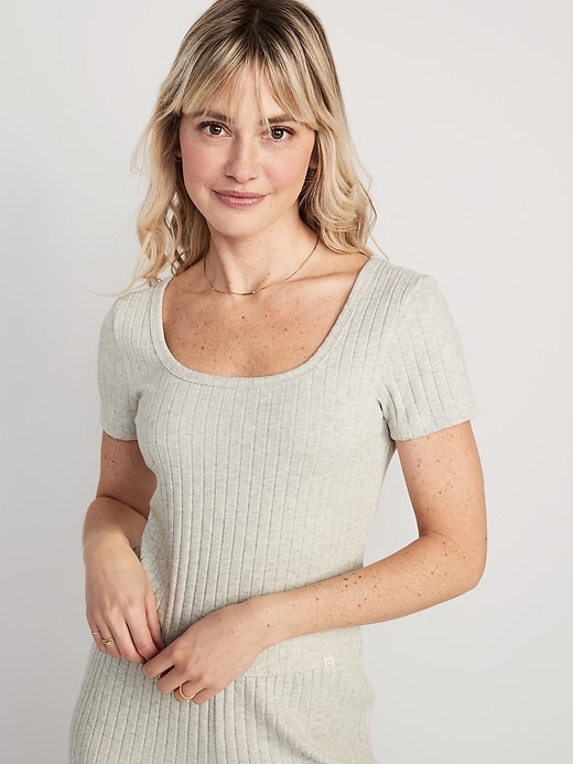 Image number 1 showing, Scoop-Neck Rib-Knit Pajama T-Shirt