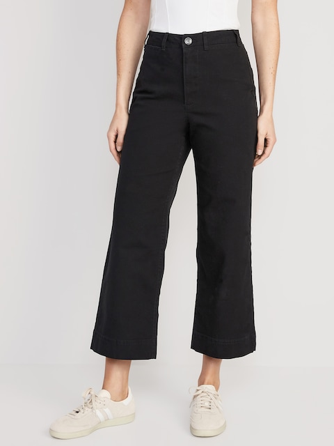 High-Waisted Crop Chino Wide-Leg Pants - Black Jack