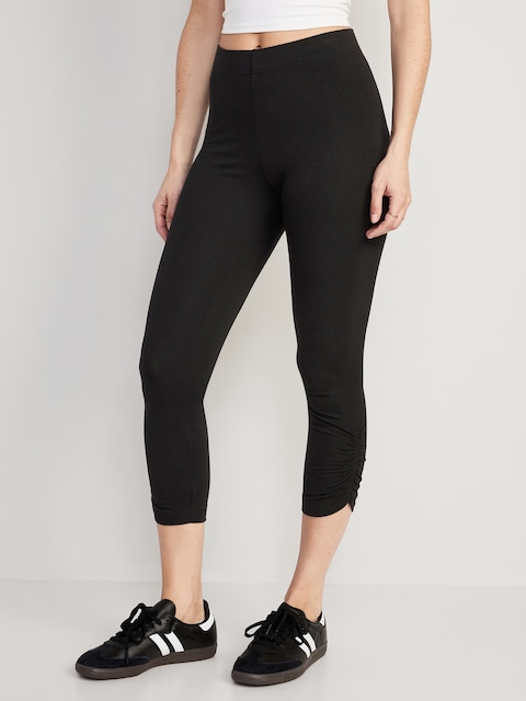 High-Waisted Cropped Ruched Leggings for Women