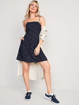 Fit & Flare Printed Tie-Shoulder Mini Dress for Women | Old Navy