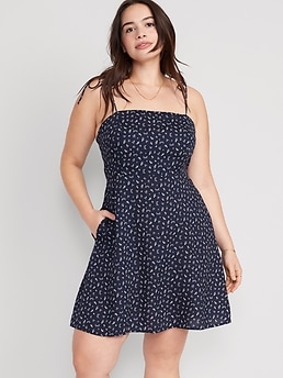 Fit & Flare Printed Tie-Shoulder Mini Dress for Women | Old Navy