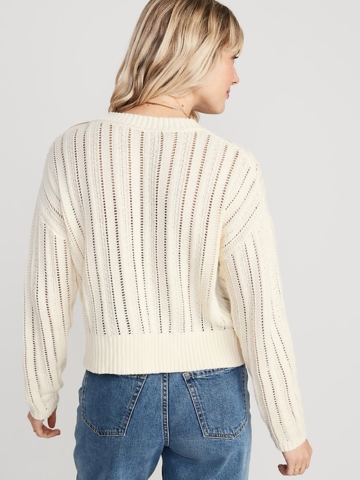 Image number 8 showing, Cropped Chevron Open-Knit Sweater for Women
