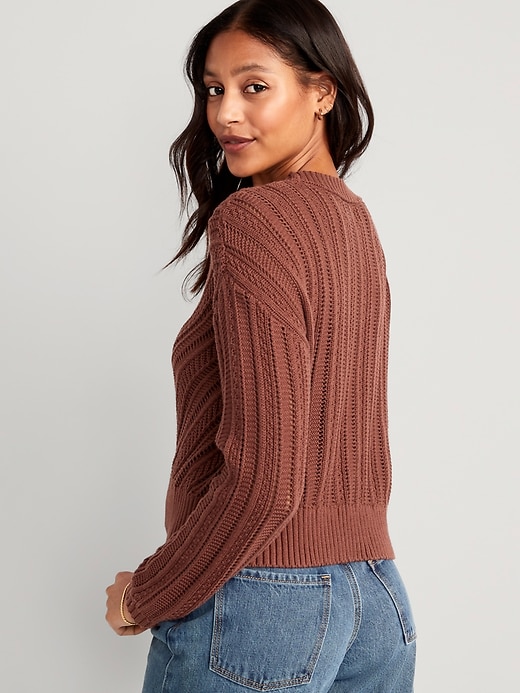 Image number 2 showing, Cropped Chevron Open-Knit Sweater for Women