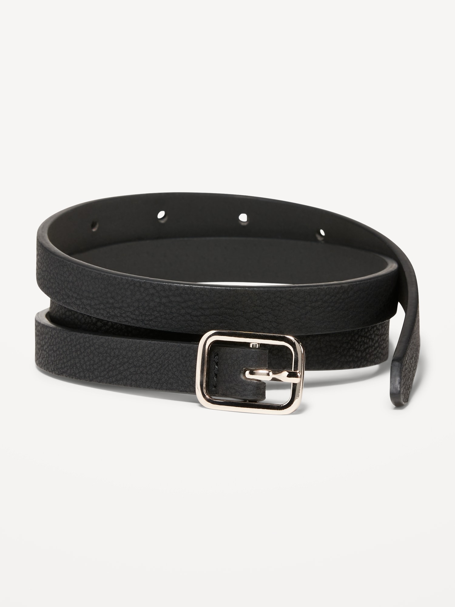 Slim Faux Textured-Leather Belt for Women