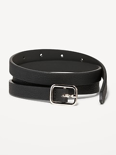 Slim Faux Textured-Leather Belt for Women (0.75-inch)