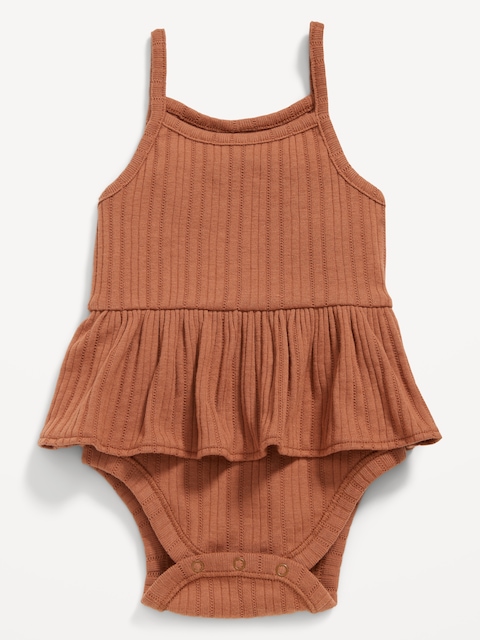 Sleeveless Pointelle-Knit Peplum Bodysuit for Baby - Henna