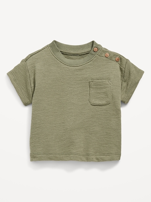 View large product image 1 of 2. Unisex Solid Buttoned Pocket Textured-Knit T-Shirt for Baby