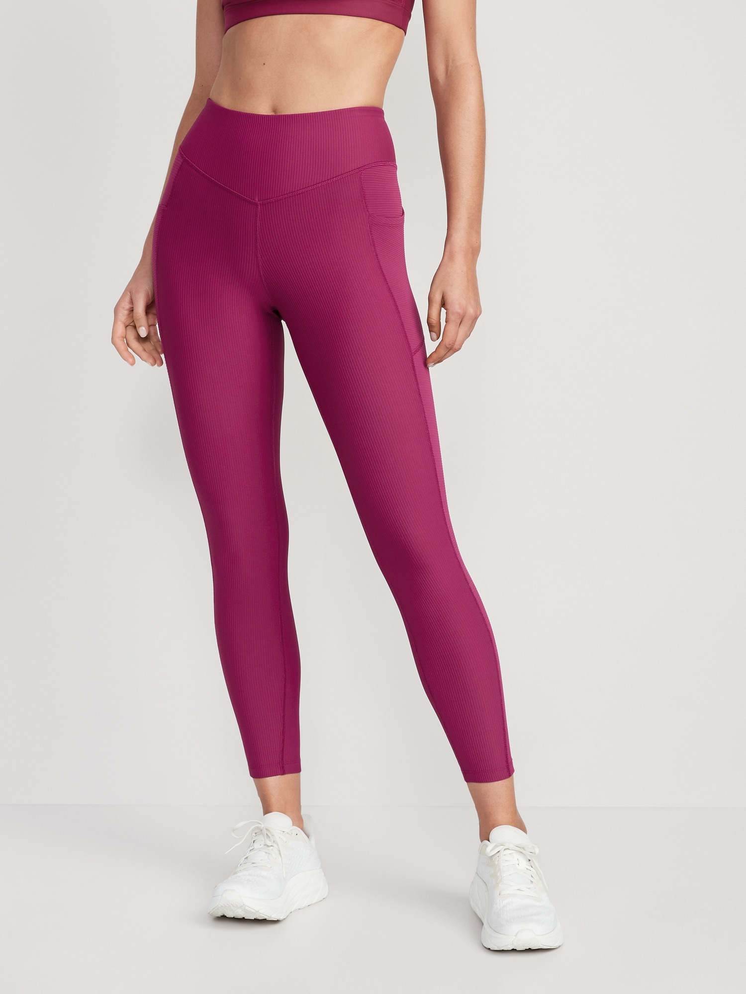 Old Navy High-Waisted PowerSoft Rib-Knit Side-Pocket 7/8-Length Leggings for Women pink. 1