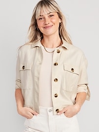 Khaki Utility Tab Sleeve Belted Jacket, Womens Jackets