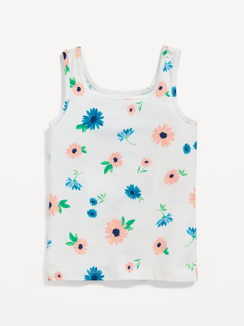 Fitted Tank Top for Girls - White Retro Floral