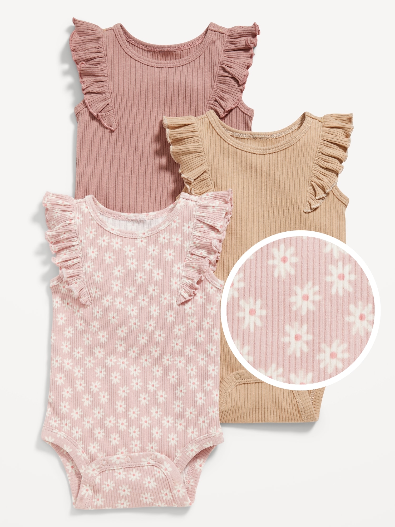 Ruffle-Trim Sleeveless Rib-Knit Bodysuit 3-Pack for Baby | Old Navy