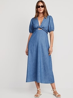 Fit & Flare Twist-Front Maxi Dress