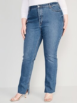 Extra High-Waisted Button-Fly Kicker Boot-Cut Side-Slit Jeans for Women