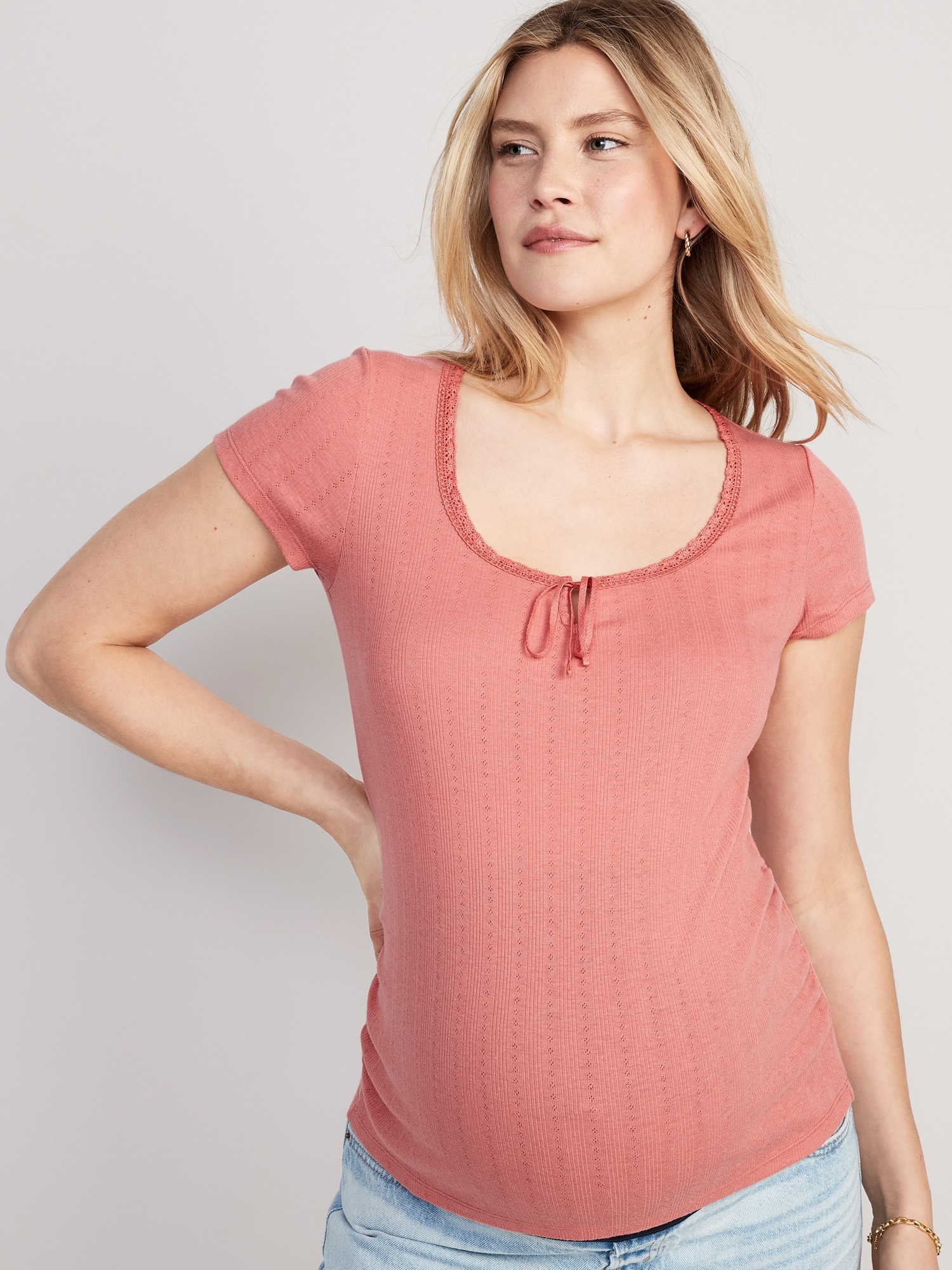 Old Navy Maternity Pointelle-Knit Top pink. 1