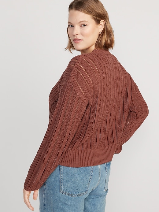 Image number 5 showing, Cropped Chevron Open-Knit Sweater for Women
