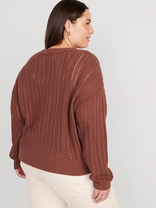 Image number 7 showing, Cropped Chevron Open-Knit Sweater for Women