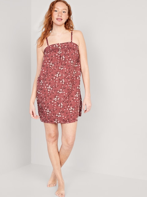 Chemise de nuit trapèze courte de style camisole fleurie à smocks pour Femme