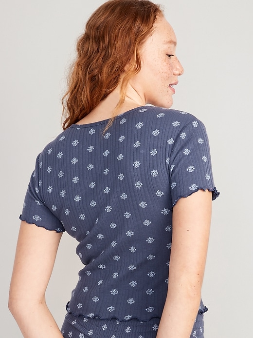 Image number 2 showing, Split-Neck Pointelle-Knit Pajama T-Shirt