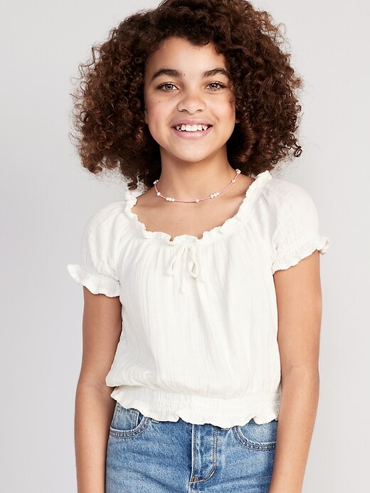 Short Puff Sleeve Smocked Double Weave Top For Girls Old Navy short-puff-sleeve-smocked-double-weave-top-for-girls-old-navy