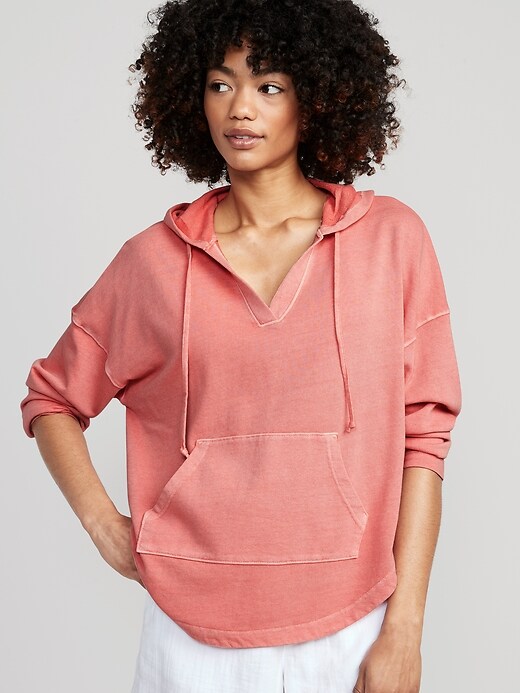 Image number 1 showing, Slouchy French-Terry Tunic Hoodie for Women