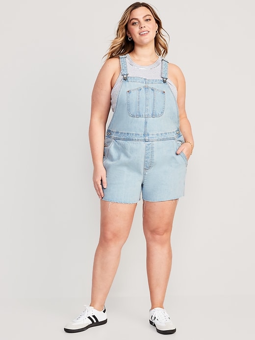 Image number 7 showing, Slouchy Straight Non-Stretch Jean Cut-Off Short Overalls -- 3.5-inch inseam