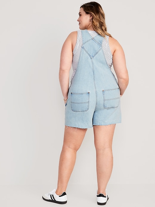 Image number 8 showing, Slouchy Straight Non-Stretch Jean Cut-Off Short Overalls -- 3.5-inch inseam