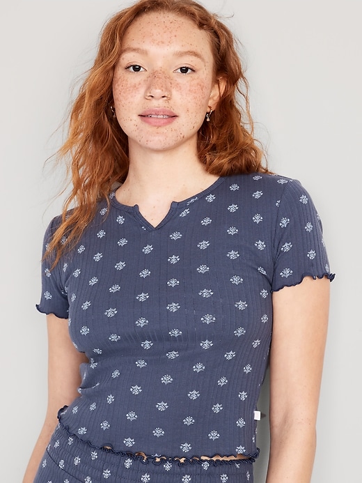 Image number 1 showing, Split-Neck Pointelle-Knit Pajama T-Shirt