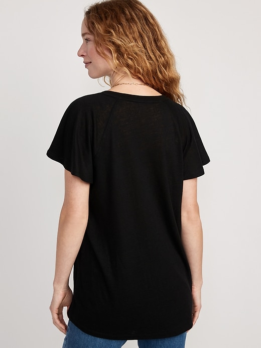 Oversized V-Neck Linen-Blend Tunic T-Shirt