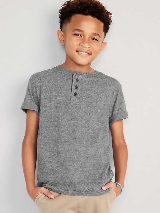 Image number 1 showing, Striped Short-Sleeve Henley T-Shirt for Boys