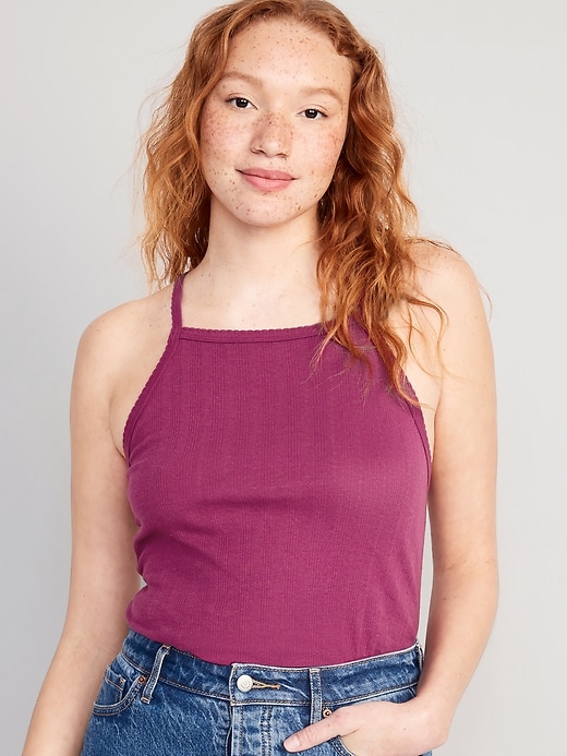 Image number 1 showing, Scallop-Trimmed Pointelle-Knit Cami Top