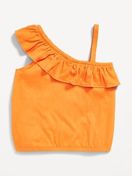 Ruffled Puckered-Jacquard Knit One-Shoulder Top for Girls | Old Navy