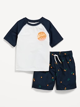 Toddler Boy Jumping Beans® Graphic Rash Guard & Printed Swim Trunks Swim Set