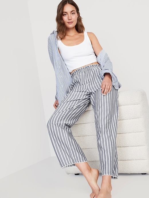 Pour Les Femmes Striped Pajama Set w Piping - Sand / Navy