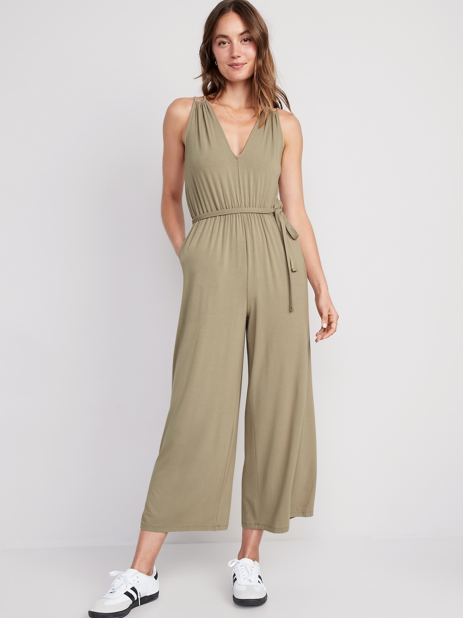 Old Navy Sleeveless Double-Strap Ankle-Length Jumpsuit for Women green. 1