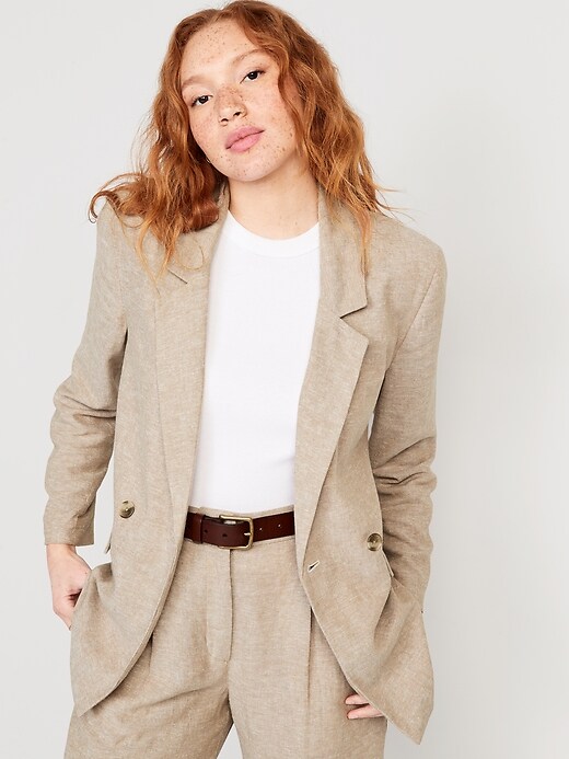 Navy linen 2025 blazer womens