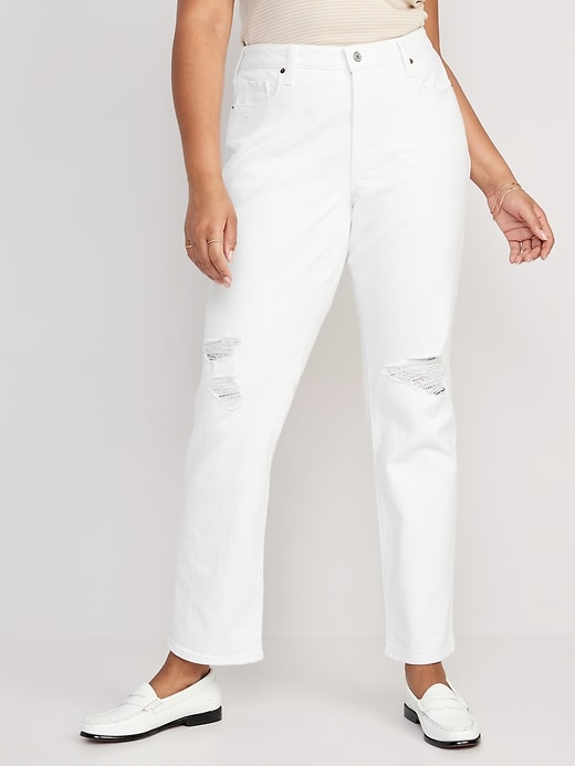 Image number 5 showing, High-Waisted OG Straight White-Wash Ripped Jeans