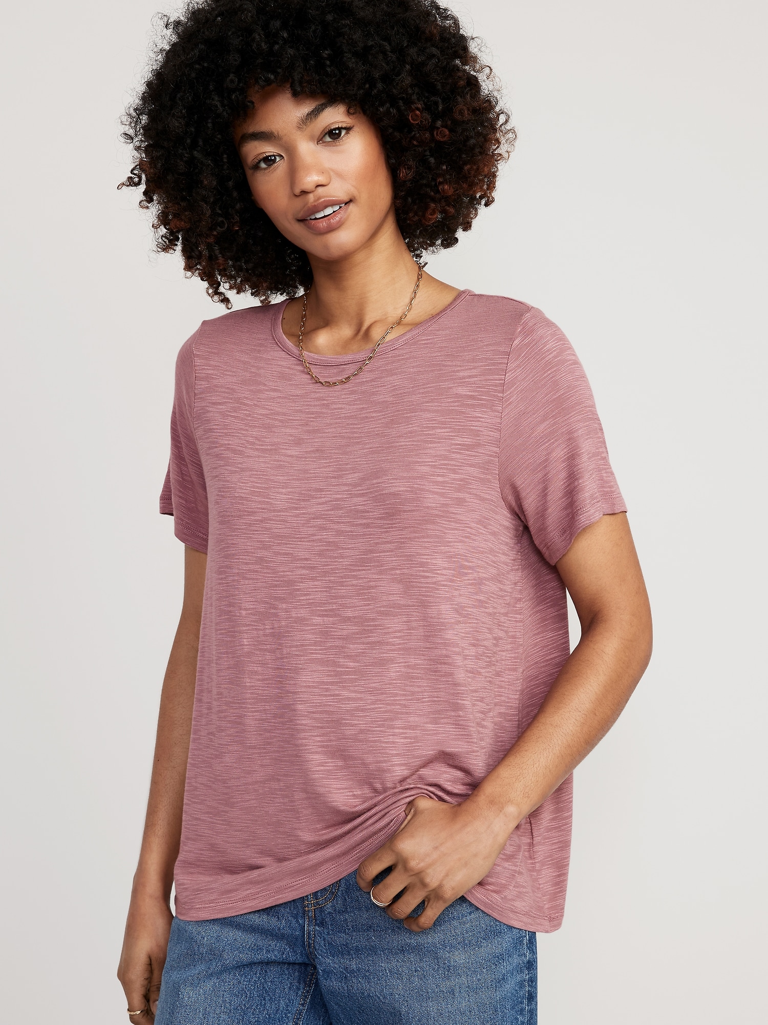 Old Navy Luxe Slub-Knit T-Shirt for Women purple. 1