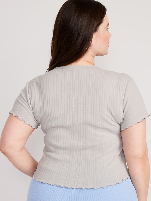 Image number 8 showing, Split-Neck Pointelle-Knit Pajama T-Shirt