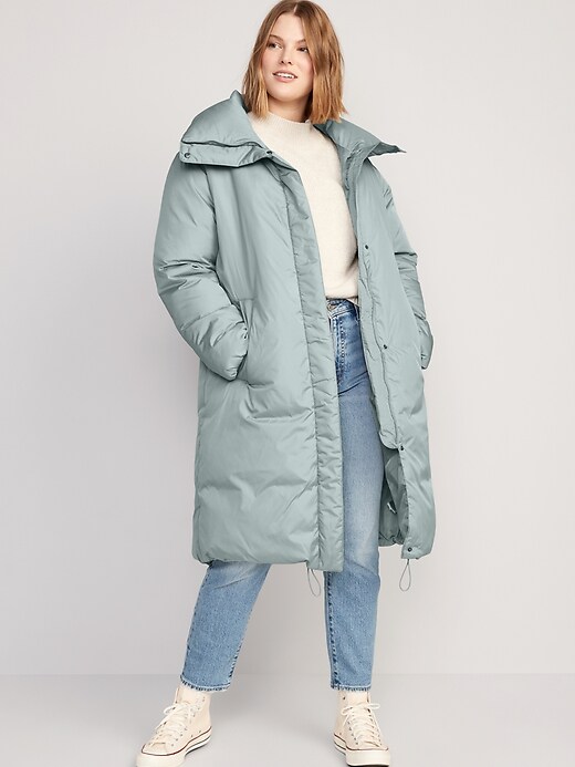 Image number 5 showing, Water-Resistant Long Duvet Puffer Coat for Women