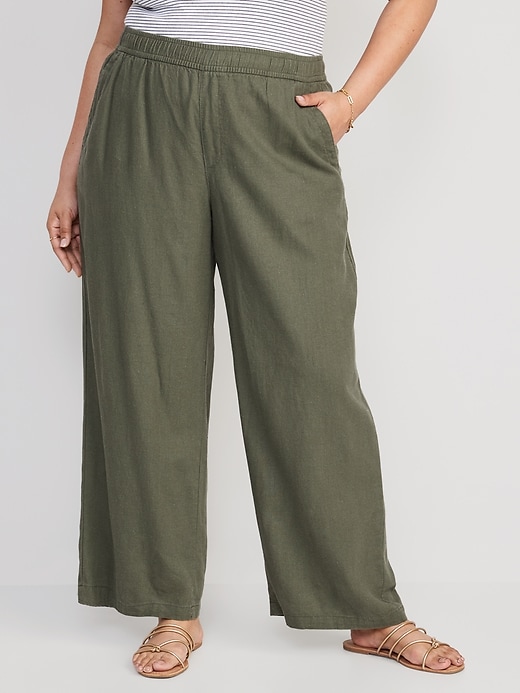Image number 7 showing, High-Waisted Linen-Blend Wide-Leg Pants