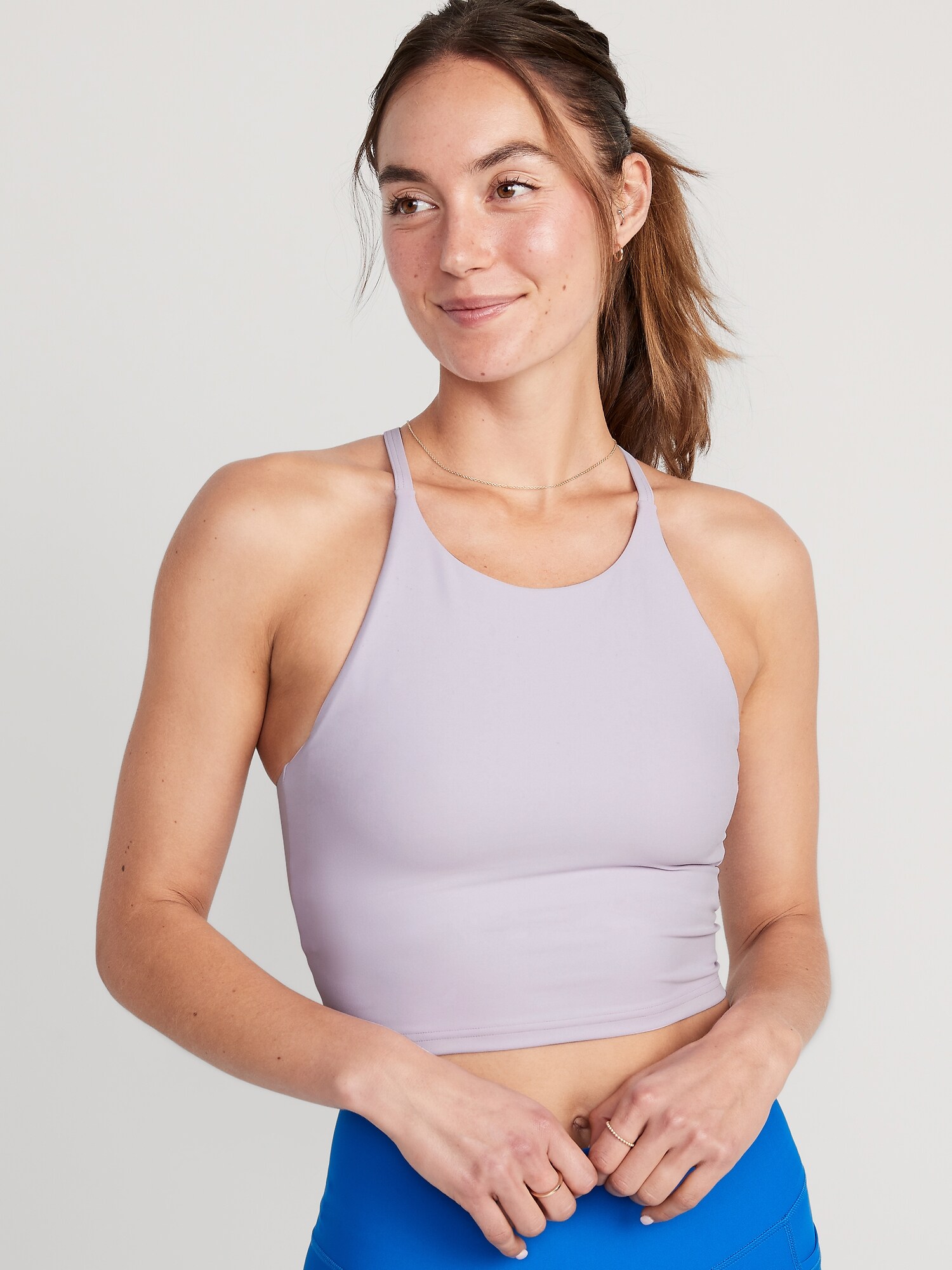 Old Navy Light Support PowerSoft Longline Sports Bra for Women purple. 1