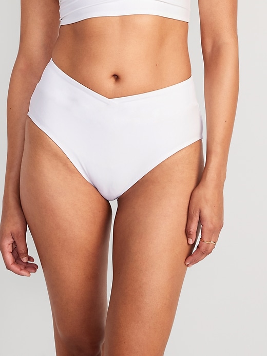 Image number 1 showing, Matching High-Waisted Cross-Front Bikini Swim Bottoms