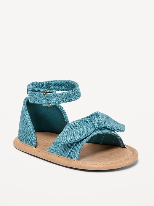 View large product image 1 of 4. Linen-Style Bow-Tie Sandals for Baby