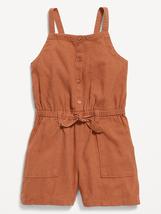 Sleeveless Tie-Front Linen-Blend Utility Romper for Girls | Old Navy