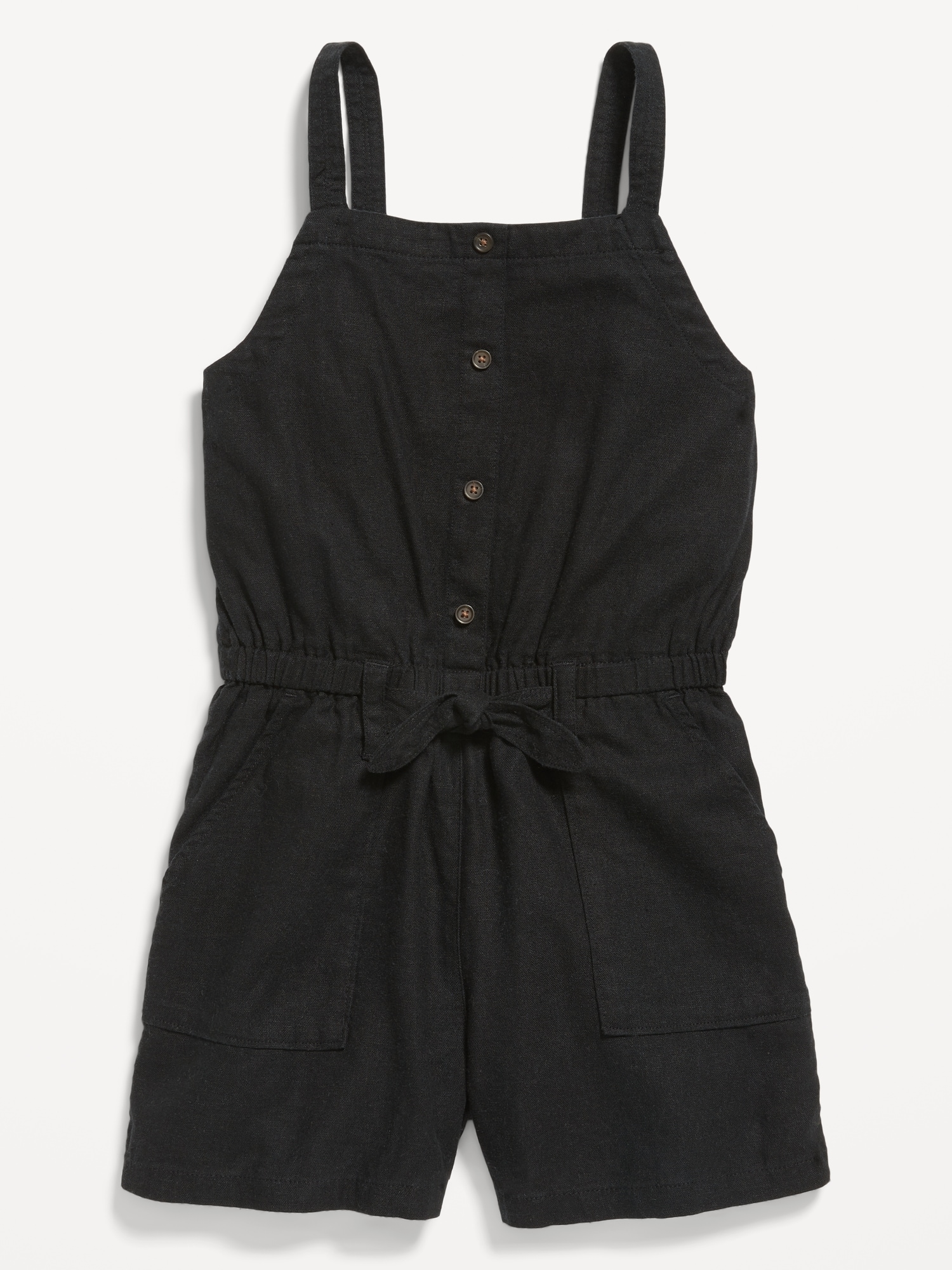 Old Navy Sleeveless Tie-Front Linen-Blend Utility Romper for Girls black. 1